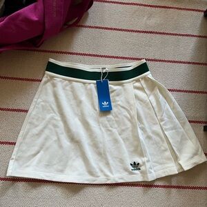 Adidas White and Green Pleated Pique Tennis Skirt